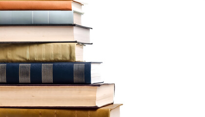 stack of books against the white background with a space for text.
