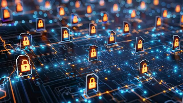 Digital connections and padlocks displaying cybersecurity and data protection in network systems and information security.