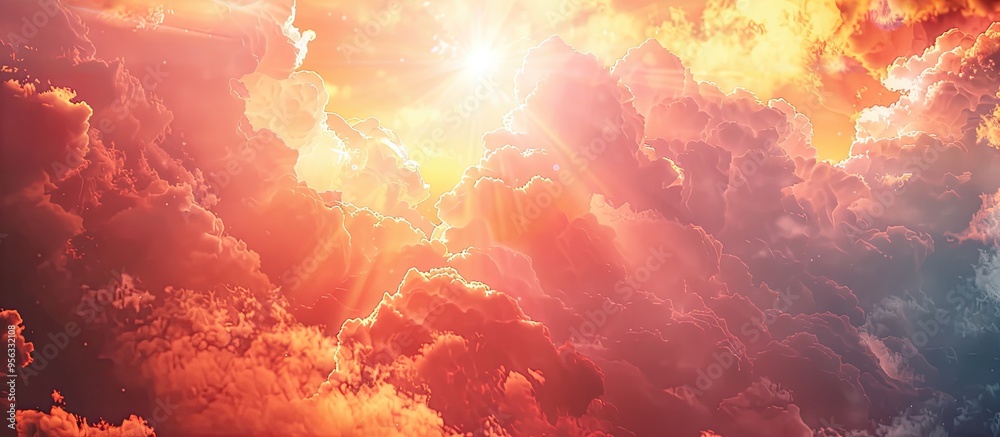 Aufkleber Rays of sunlight filter through vibrant clouds creating an awe inspiring copy space image