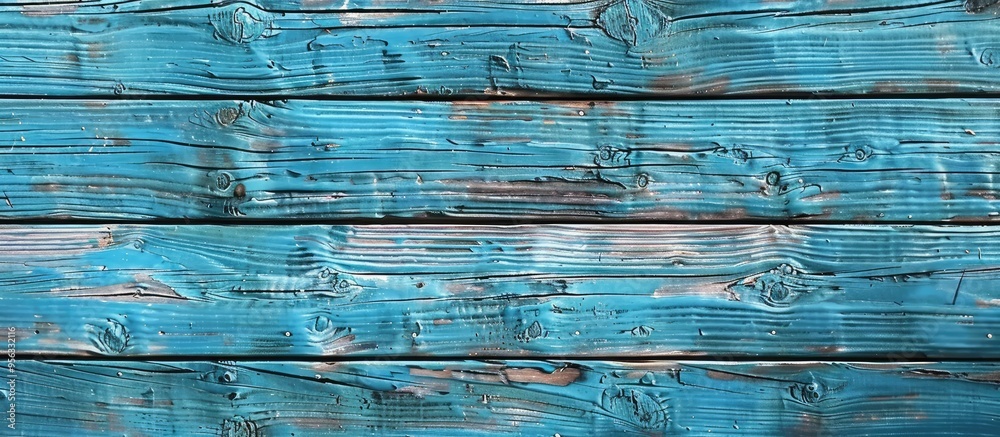Leinwandbilder old natural patterns are visible on a blue hued wooden background surface in the copy space image