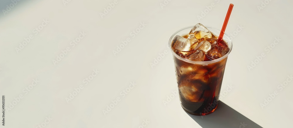 Poster white background enhances isolation concept with americano ice coffee featuring copy space image