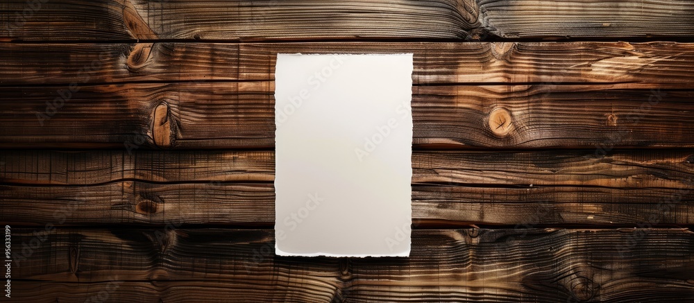 Poster wooden background with a blank white paper providing copy space for your text