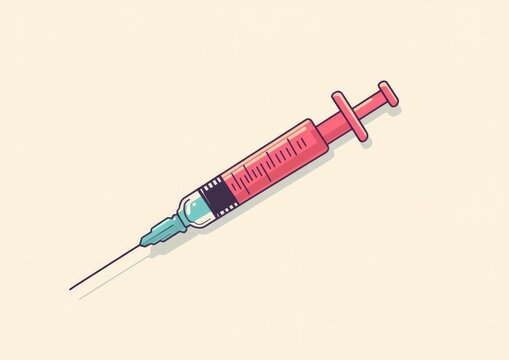 recommend clip art: Line art illustration featuring a cartoon style medical syringe in a simple minimalist design