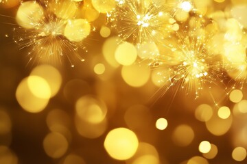 Sparkling golden bokeh with soft light clusters, creating a festive atmosphere for celebrations and special occasions