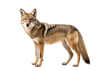 Realistic PNG of a coyote standing alert with transparent background for easy integration into designs