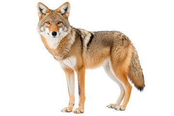 Fototapeta premium Realistic PNG of a coyote standing alert with transparent background for easy integration into designs