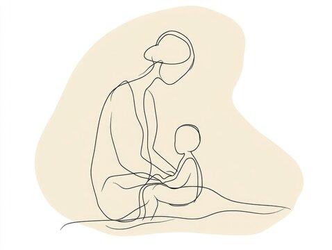 recommend clip art: Continuous one line drawing featuring a mother changing a diaper symbolizing care love hygiene and family in a minimalist style