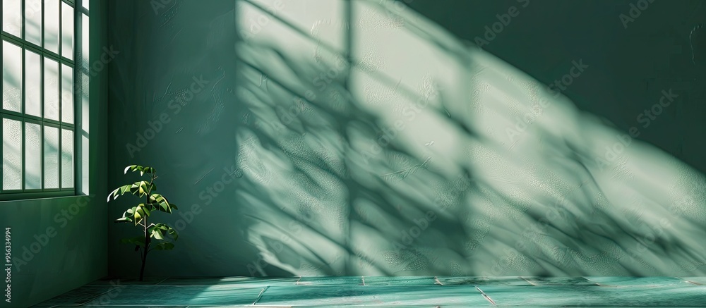 Aufkleber A studio backdrop with a green color and shadows from a window provides a perfect background for product display and text insertion in a copy space image