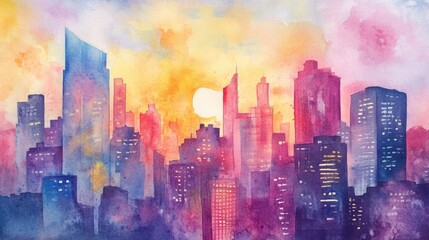 Obraz premium Watercolor sketch of a cityscape