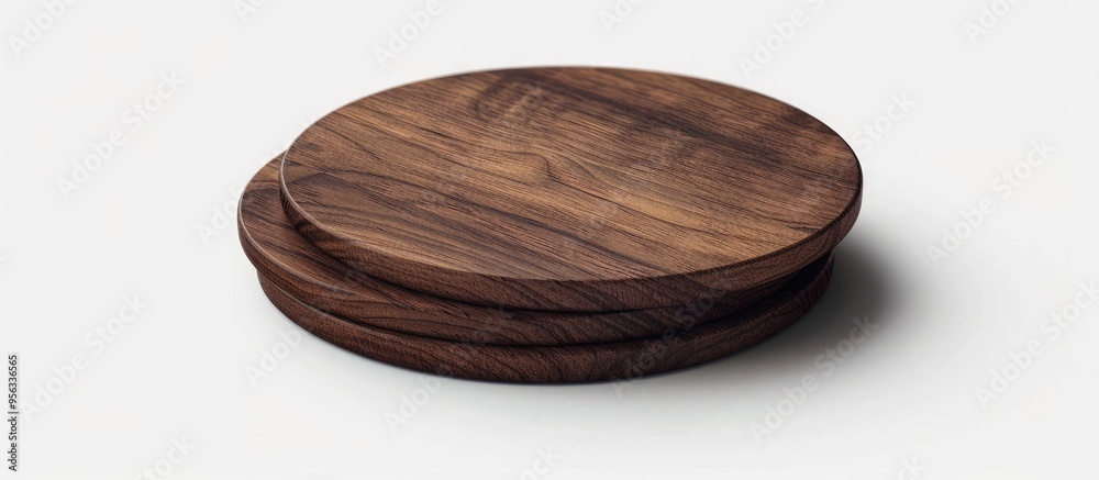 Poster wooden coasters featuring a simple white backdrop for a copy space image