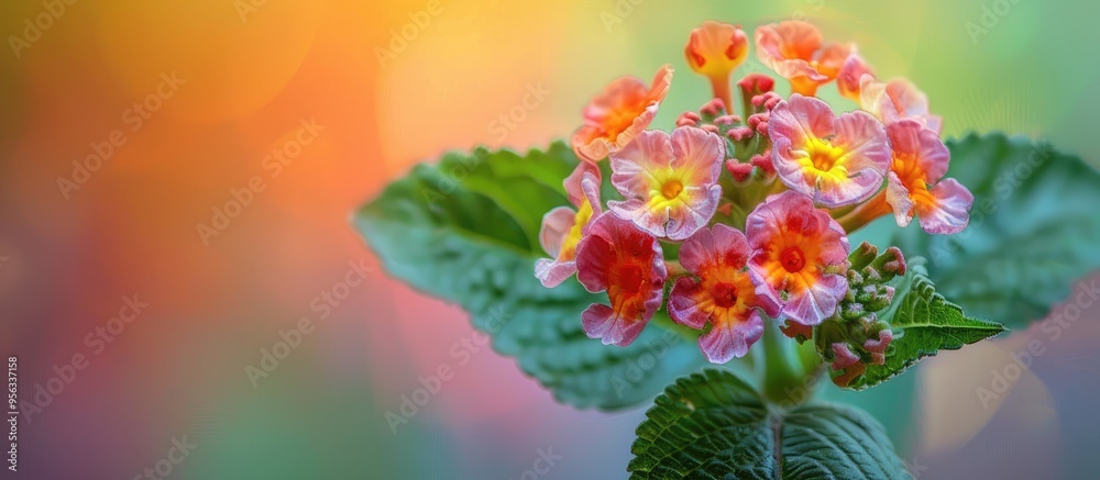 Fototapete A close up photo of a Lantana camara flower showcasing intricate details against a soft background creating a visually appealing copy space image