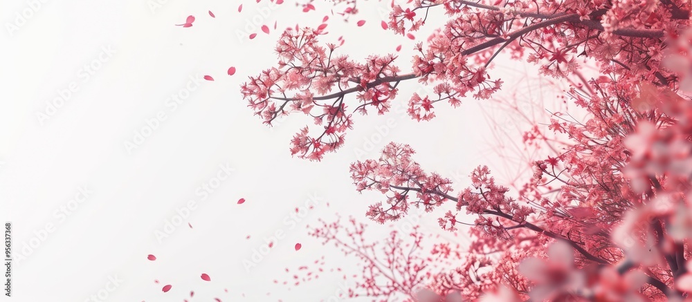 Poster cherry blossom in pink hues against a white backdrop with available copy space image