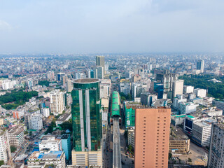 Obraz premium Aerial View of Financial District of Dhaka City- Motijheel Commerical Area, Dhaka Landmark. Dhaka Cityscape
