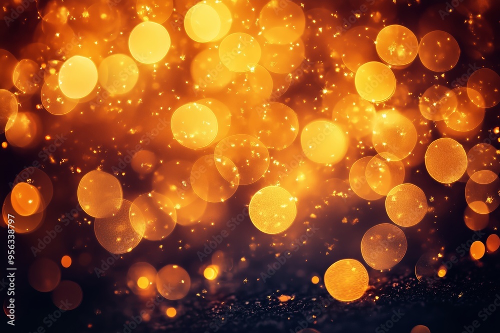 Poster a dazzling array of golden bokeh lights shimmering against a dark background creates a captivating a