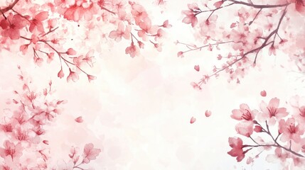 Watercolor sakura frame with cherry tree branches for a festive background