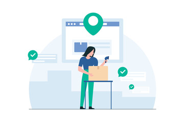 Employee Packing Orders in Warehouse, Efficient Packaging Process, Warehouse Operations. illustration