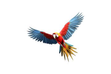 The image features a red scarlet macaw bird, its wings spread out. Suitable for website backgrounds or marketing materials for nature, wildlife, tropical themes, and bird enthusiasts