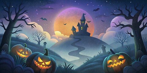 Spooky Pumpkins with Glowing Eyes in Haunted Forest, Grain Effect
