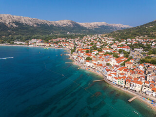 Aerial view of Baska town on Krk Island, Croatia