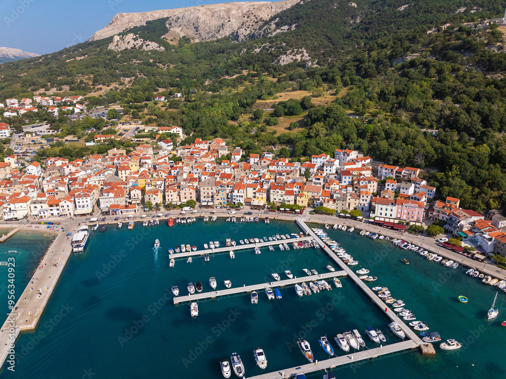 Wall mural aerial view of baska town on krk island, croatia