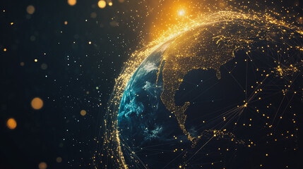 Obraz premium background Innovation network points Earth's surface wave background Abstract digital wave background information technology background The background is the background. gradient wave digital wave ban