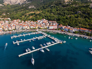 Aerial view of Baska town on Krk Island, Croatia