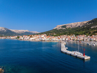 Aerial view of Baska town on Krk Island, Croatia