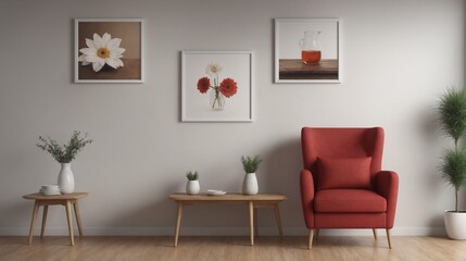 High-resolution living area with sofa and photo frames on the wall, other accessories interior design image template. Living room interior image.