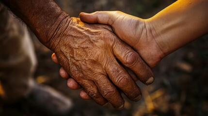 Fototapeta premium Labor Day support concept. Close-up of hands helping another up, powerful support.
