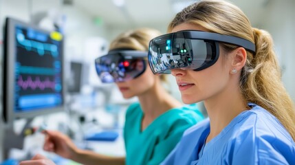 Medical Professionals Wearing Virtual Reality Glasses in a Hospital Setting