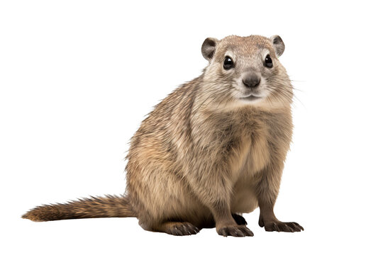 Rock hyrax standing on rocky terrain with a transparent background, showcasing the unique texture and natural coloration of this small mammal native to Africa