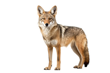 Obraz premium Realistic PNG of a coyote standing alert with transparent background for easy integration into designs