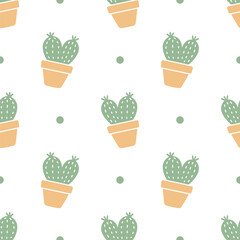 Seamless patterns of Cactus cartoon doodle, Vector.