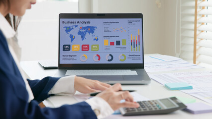 Asia woman expert people AI deep tech talent working on project predict sales insight SEO graph chart plan visual big data science report center BI smart tools screen. Office worker asian analyst job.