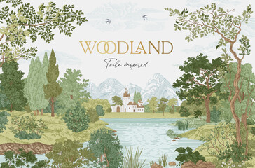 Card. Woodland. Vector vintage illustration. © OlgaKorneeva