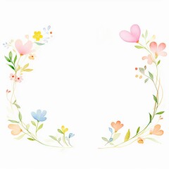 Delicate watercolor floral frame featuring colorful hearts and blossoms, perfect for invitations or greeting cards.
