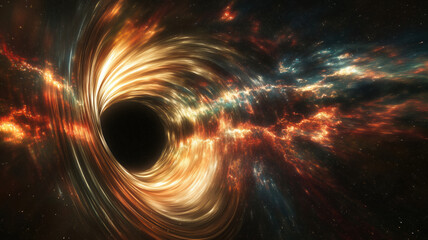Captivating CGI Black Hole Visualization Swirling Accretion Disk, Distorted Light, Deep Space Composition