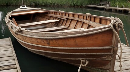  old wooden boat moored to a dock