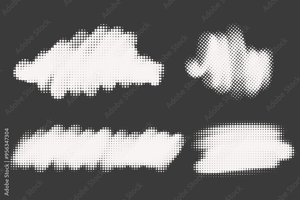Poster halftone noisy gradient paint brush stroke. dotted vector blobs. abstract grunge elements