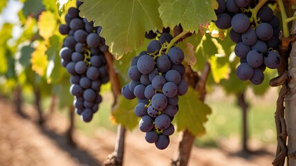  grape vines with bunches of grapes under the sun

