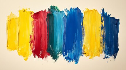 Naklejka premium Vibrant brush strokes in red, yellow, blue, and green on a light background