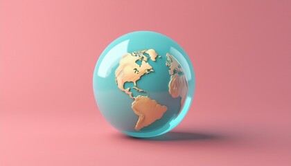 Fototapeta premium Stylized globe illustration showcasing the Americas with a smooth turquoise surface and a warm copper continent detail.