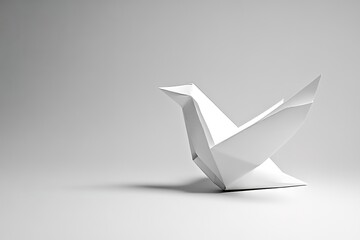 Minimalist paper origami bird on neutral backdrop