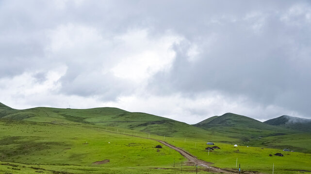Natural scenery of alpine grassland beside National Highway 318 of Sichuan-Tibet Highway