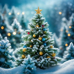 christmas tree in snow