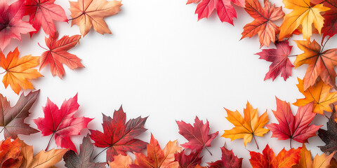Autumn leaves border, white background