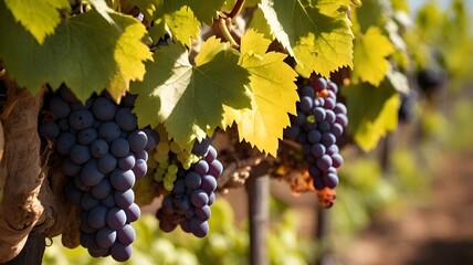 Fototapeta premium grape vines with bunches of grapes under the sun