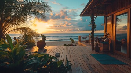 Tropical Beach House Sunset Serenity