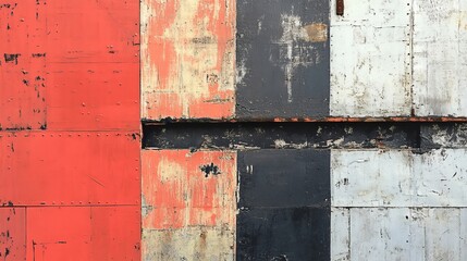 Abstract art featuring old wooden panels in vibrant colors and textures