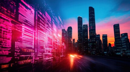 Obraz premium Technological Utopia: Futuristic Cityscape of Data-Driven Innovation